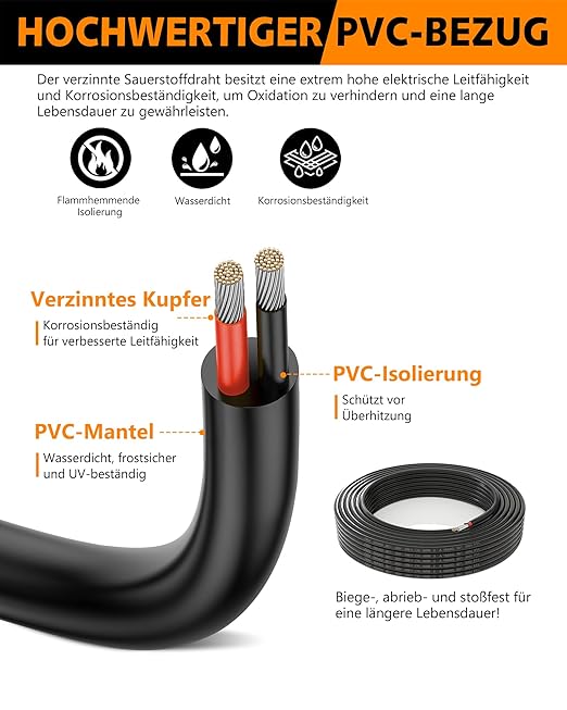 24 AWG 24/2 Gauge Electrical Wire - 26.25FT UL2464 Certified Oxygen-Free Stranded Tinned Copper Cable for Low Voltage LED Systems | 5V/12V/24V/300V DC Power Supply | Automotive Lighting