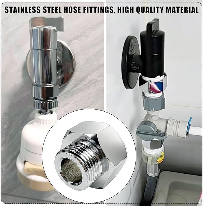 4 PCS Water Line Adapter, Pipe Fittings in 1/2" Female to 3/8" Male Reducer Adapter, Faucet Supply Hose Adapter, Compression Fitting for Kitchen Bathroom Faucet, Pipe Connector with Rubber Washer