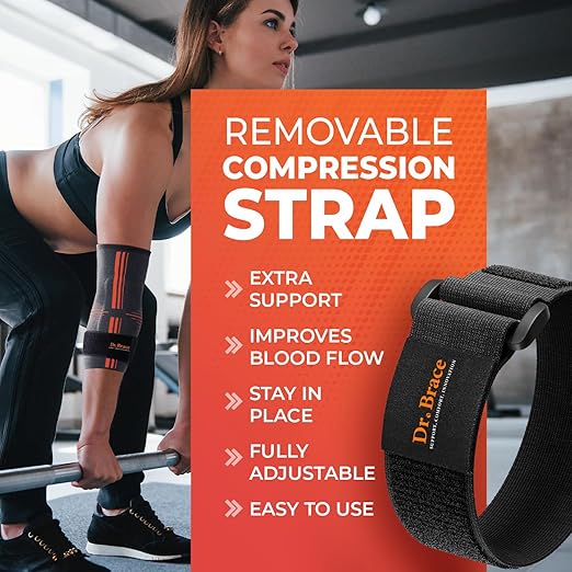 DR. BRACE® Elite Elbow Brace Support, Breathable Elbow Compression Sleeve with Gel Pad for Golfer's, Tennis Elbow & Tendonitis Treatment & Pain Relief 2024 (Grey-Orange, Large)