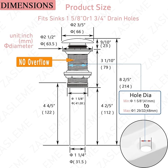 Pop Up Sink Drain Without Overflow, Bathroom Sink Push Pop Up Assembly Vessel Sink Drain Without Overflow. (Matte Black)