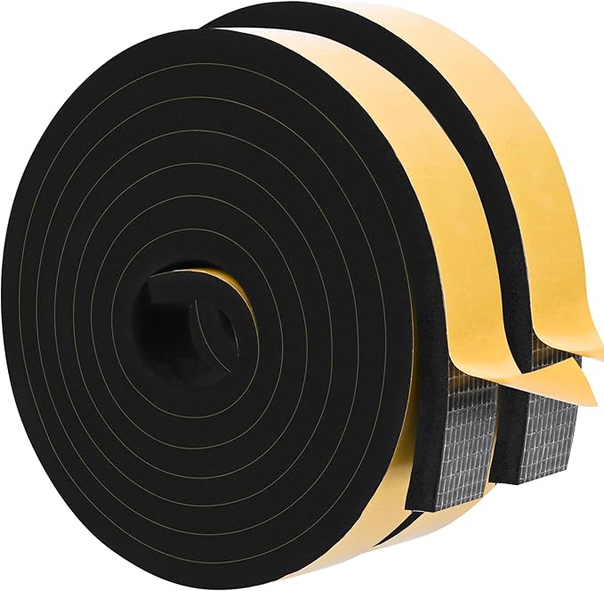 ToLanbbt Black Door Window Weather Stripping Self Adhesive Foam Tape High Density Foam Sealing Strip Window Insulation Weatherproof Gasket Tape 1" Wide X 1/2" Thick, 10 Ft X 2 Rolls, Total 20 Feet