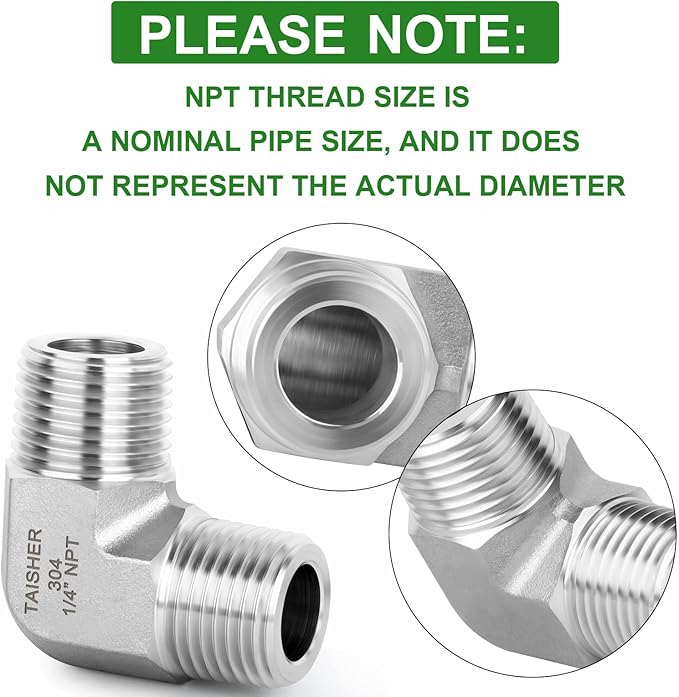 TAISHER 2PCS 304 Stainless Steel 90 Degree Barstock Street Elbow, 1/4" NPT Male Pipe to 1/4" NPT Male 304 Stainless Pipe Fitting