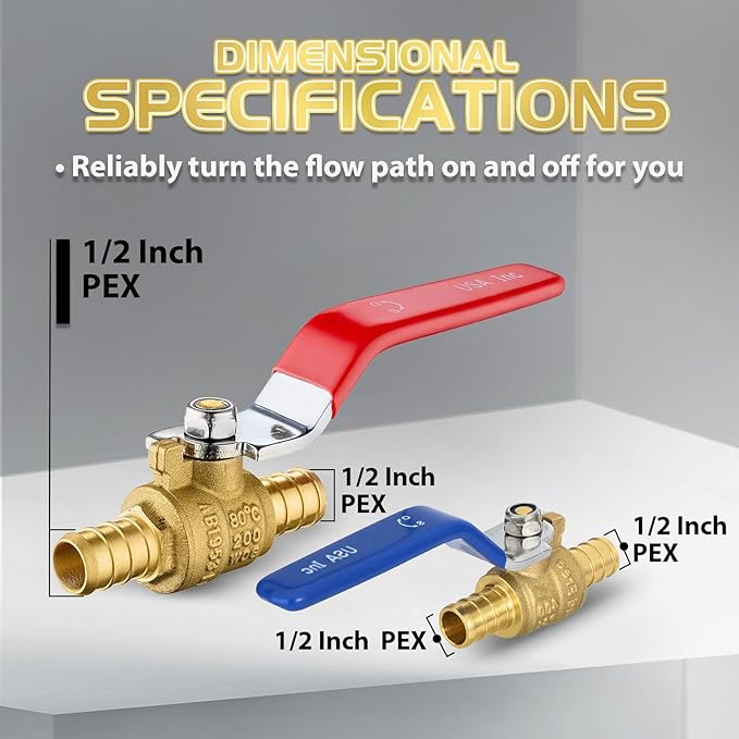 40-Pack Foskan 1/2" PEX Crimp Ball Valve, Brass Quarter Turn Full Port Shut-off Valve for PEX Tubing(Blue and Red)