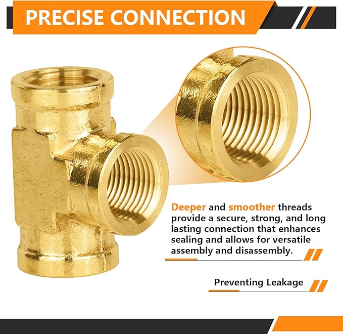 50-PCs HeSun Brass Pipe Fitting, 3/8" x 3/8" x 3/8" NPT Female Thread Tee