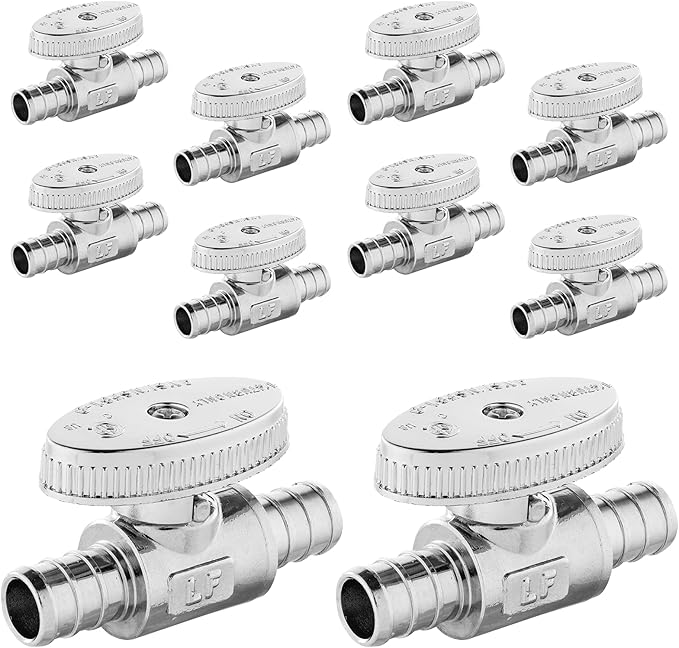 10-PCs HeSun Pex Barb Crimp Straight Stop Valve, 1/2" PEX x 1/2" PEX Straight Stop, 1/4 Turn Shut Off Valve for Bathroom, ASTM F1807(VALVE105-10)
