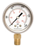 2" Oil Filled Pressure Gauge - Stainless Steel Case, Brass, 1/4" NPT, Lower Mount Connection, 0-1500PSI