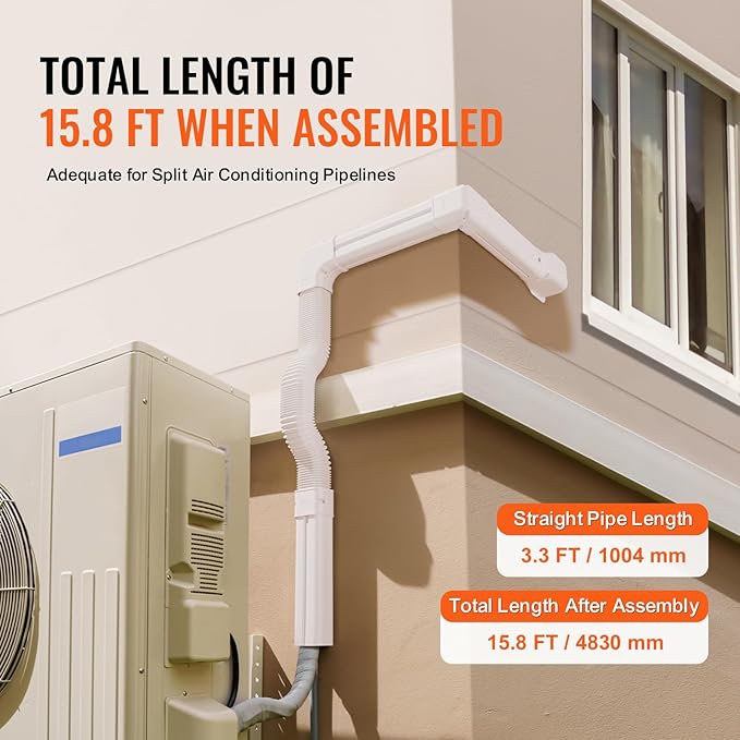 VEVOR Mini Split Line Set Cover 3-inch W 15.8Ft L, PVC Decorative Pipe Line Cover for Air Conditioner with 4 Straight Ducts & Full Components Easy to Install, Paintable for Heat Pumps, White