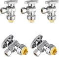 5-Pack Foskan Push Fit Angle Stop Valve,1/4 Turn Shut off Valve 1/2" Push Fit x 3/8" OD,Chrome Plated Brass