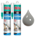 Akfix 100E RTV Gray Silicone Caulk (2x10.1 fl.oz.) - 100% Waterproof Silicone Sealant for Kitchen and Bathroom, Shower, Bathtub, Toilet, Sink, Window and Door, No Discoloring | Grey, 2 Pack