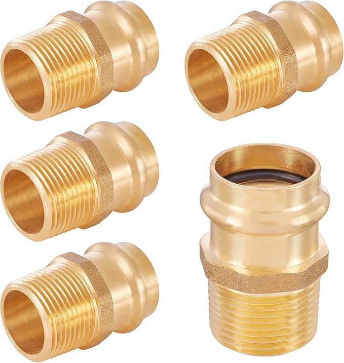 5-Pack HeSun Copper Press Fitting Adapter,1" Press X 1" Male NPT Adapter, LF Brass(PEX1807351-5)