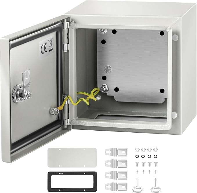 VEVOR NEMA Steel Enclosure, 8 x 8 x 6'' NEMA 4X Steel Electrical Box, IP66 Waterproof & Dustproof, Outdoor/Indoor Electrical Junction Box, with Mounting Plate