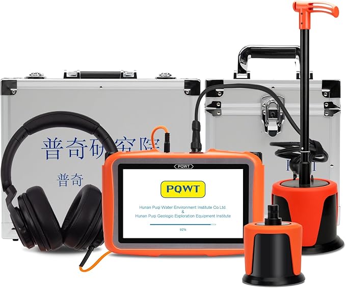 PQWT L6000 Acoustic Water Leak Detector for Outside Ground and Wall Water Pipeline Leakage Detection Kit Multi Sensor Professional Noise Reduction Headphone Smart Touchscreen Aluminum Carry Case