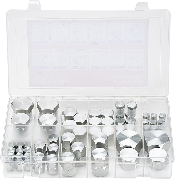 VEVOR 72 PCS JIC Hydraulic Fittings, Heavy Duty Master Industrial Hydraulic Cap and Plug, Hose Tube and Pipe Fitting Kit Cap and Plug Kit Precision Threading in 37° Dash Sizes 4 6 8 10 12 16