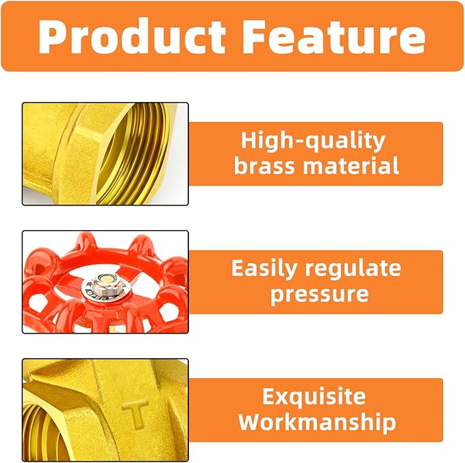 GASHER 1PCS 1 Inch Brass industrial Gate Valve, Heavy-duty Rotary Sluice Valve with Female x Female Threads, with Wheel Handle, For Water, Oil, Gas