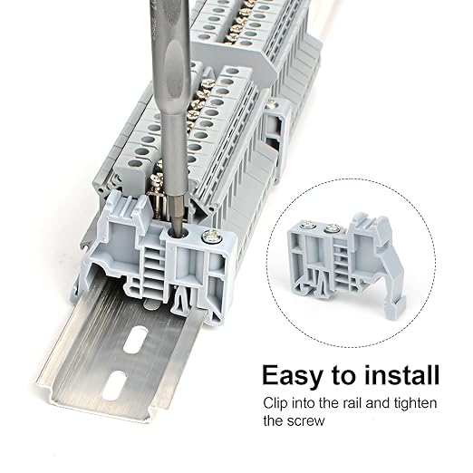 30Pcs E/UK DIN Rail Terminal Blocks End Stopper Bracket, End Terminal Fixing Block Fastener for 35mm Wide Guide Rail, Gray