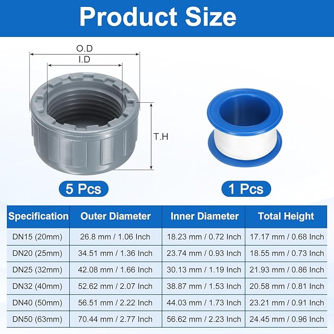 uxcell 12Pcs 1 Inch PT Female Thread PVC Pipe Fitting Cap, Cleanout Water Drain End Caps, Pipe Plug Socket Fittings with Tape for Water Heater Supply Lines, Plumbing, Gray