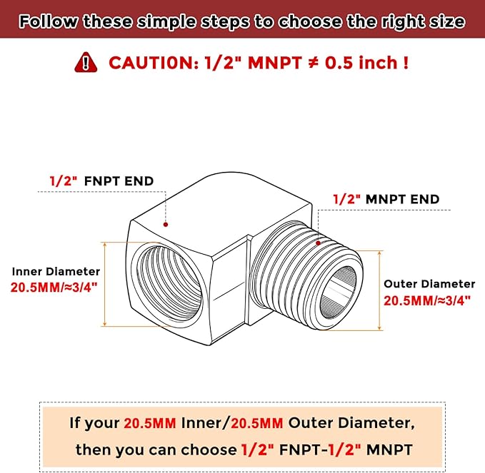 Packs of 2, 90 ° 1/2" FeMale NPT to 1/2" Male NPT Solid Brass Barstock Street Elbow, Forged Pipe Fitting for Pipe Leak Repair, Bathroom Remodeling, Tool Extension, Compression