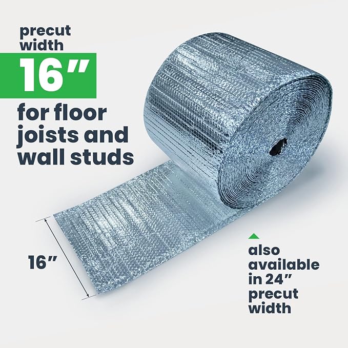EcoFoil rFoil Floor Joist & Wall Insulation 16” x 125’ (166.63 Square feet) – Double Bubble Reflective Foil for Floor & Wall Insulation - Reflects 96% Radiant Heat - Vapor Barrier
