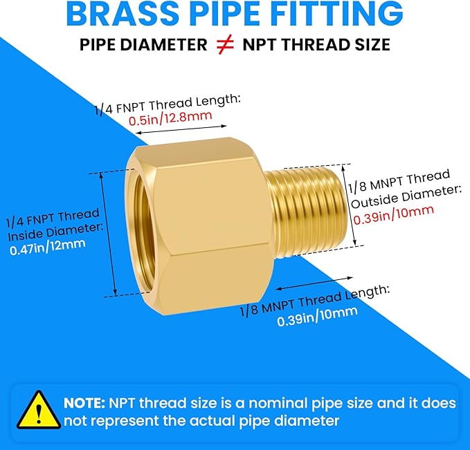 SDTC Tech 2-Pack Brass Pipe Fitting 1/8 NPT Thread Male to 1/4 NPT Thread Female Reducer Adapter, Brass Pipe Extension Connectors