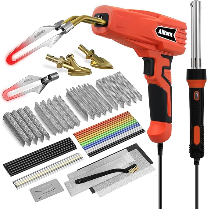 Allturn Plastic Welder,Plastic Welding Kit 3 in 1,Plastic Repair Welder Kit,1000pcs Plastic Welding Staples,Plastic Welding Rods Kit,Repair for Most Thermoset Plastics (Red)