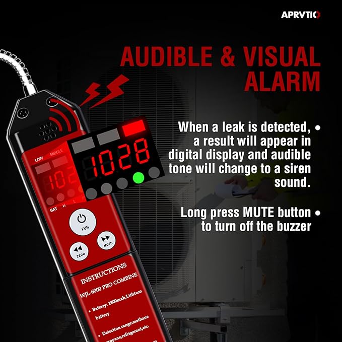 Combustible Gas & Refrigerant Leak Detector, Aprvtio WJL-6000PRO Combine Gas Tester with Loud Alarm, Measures PPM%LEL 1800mAh Rechargeable Battery for R454B R410A A2L Propane Methane
