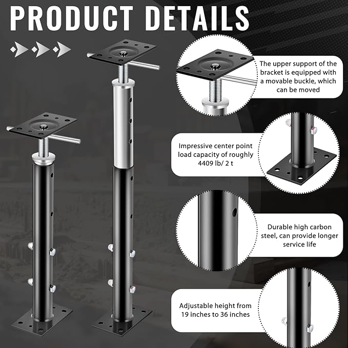 4 Pcs Adjustable Jack Post, 19"-36" Height Range, Basement Floor House Screw Jacks for Lifting Joist Beam Brace for Cellar Ceiling, Center Point Load Capacity 11023 Lbs (Black)