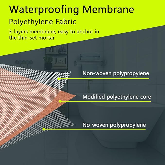 Waterproof Membrane for Shower, 9.8inch x 32Ft (26 Sq Ft) 23.6mils Thick Tile Shower Waterproofing Membrane Roll Underlayment Waterproof Wall Panels for Showers Bathroom Sauna Walls Roofs Wet Areas