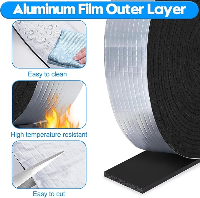 2PCS Outdoor Pipe Insulation Wrap, 3IN x 33FT Pipe Insulation Foam Tape, Self-Adhesive Insulating Foam Tape for Winter Freeze Protection for Cold and Hot Water Pipes, Reduce Heat Loss
