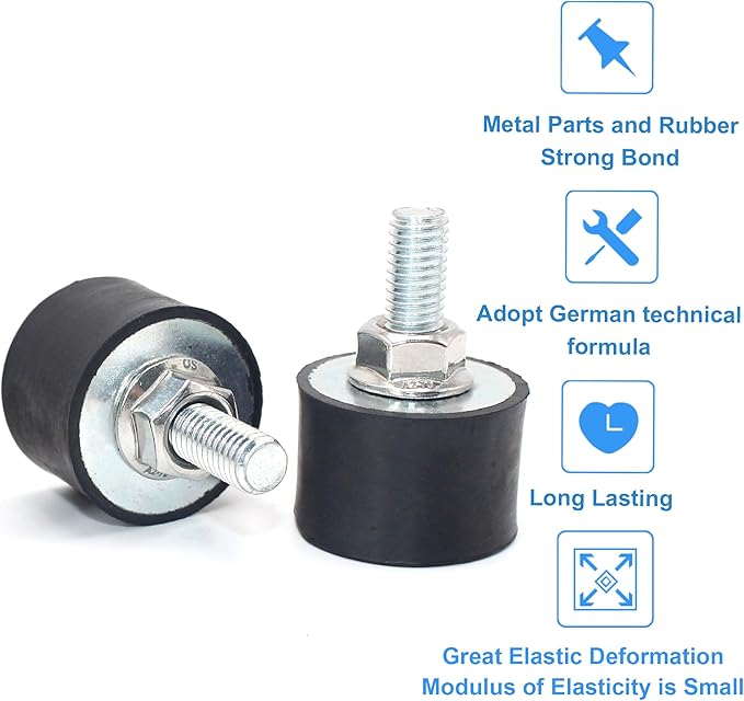 4 Pcs M8 30 x 20 mm Rubber Isolator Mounts Single Stud Shock Absorber with 4 Pcs Locknuts, Cylindrical Anti Vibration Isolation Damping Mounts for Compressors Pumps Generators Motor Engines