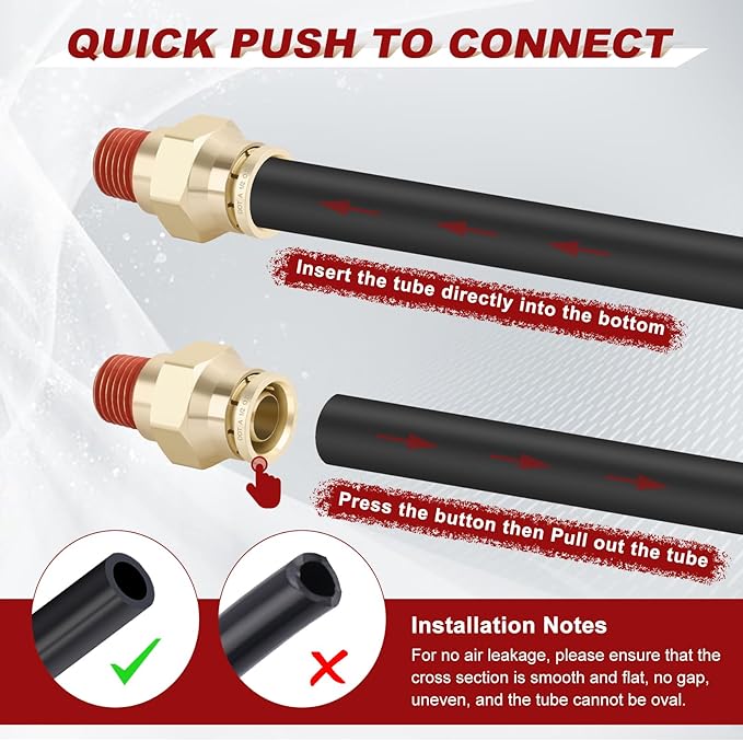 1/2" Quick Push to Connect Fittings Brass Union Straight Joint DOT Approved 1/2" Tube OD x 1/4" NPT Thread Air Line Adapter Air Suspension Kit for Truck Trailers and Air Brake System 10pcs