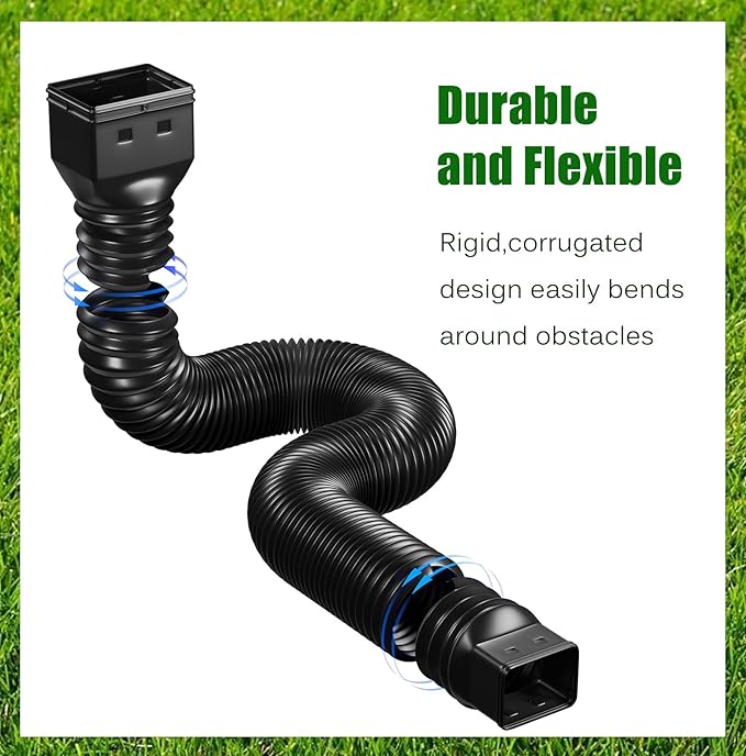 2 Pack Rain Gutter Downspout Extensions Flexible,Down Spout Extender Diverter Extendable from 21 to 68 in,Screws for Included,Black