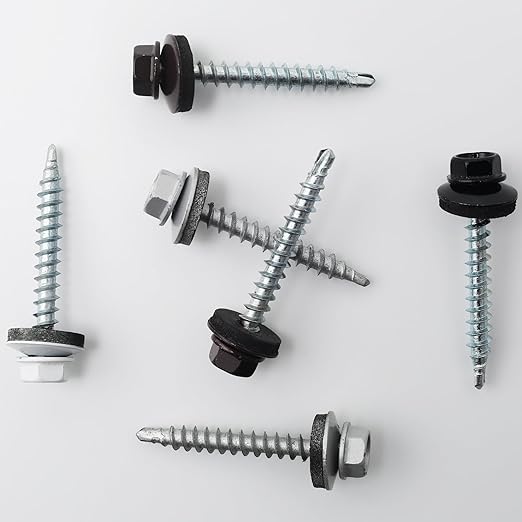 250pcs #10 x 1-1/2" Galvanized Hex Head Self-Drilling Metal Roofing Screws, EPDM Washer, No Paint, Sheet Metal Roof Screw with Hex Driver Bit
