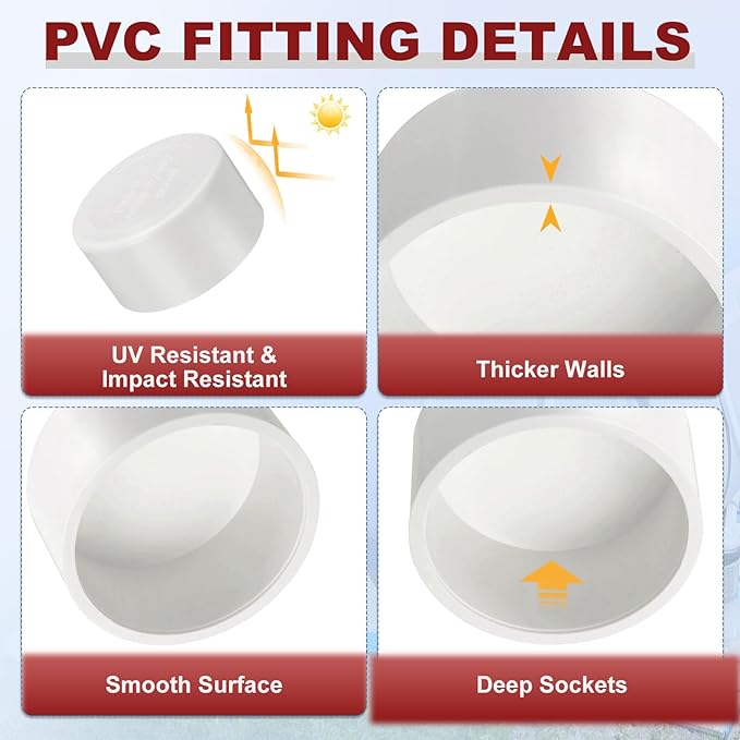 8 Pcs 3" PVC External End Cap Fitting, SCH40 Furniture Grade PVC Pipe Plug Adapter, Pipe Cover Fittings for DIY Project, Irrigation System, Plumbing Framework, Garden Structures