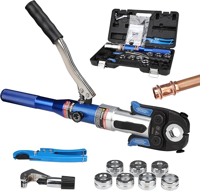 HT-1950 Copper Pipe Crimping Tool with 3 Jaw Sizes (1/2", 3/4", 1") for Hydraulic Pipe, Tee Fittings, and Narrow Spaces – Compatible with Nibco, Elkhart