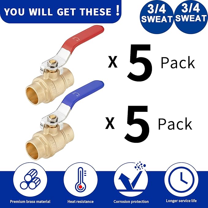 (4 Pack) Lidertik 3/4 inch Sweat Ball Valve Shut Off Valve 1/4 Turn Valve LI-QF1-FS-0.75(4 PCS)