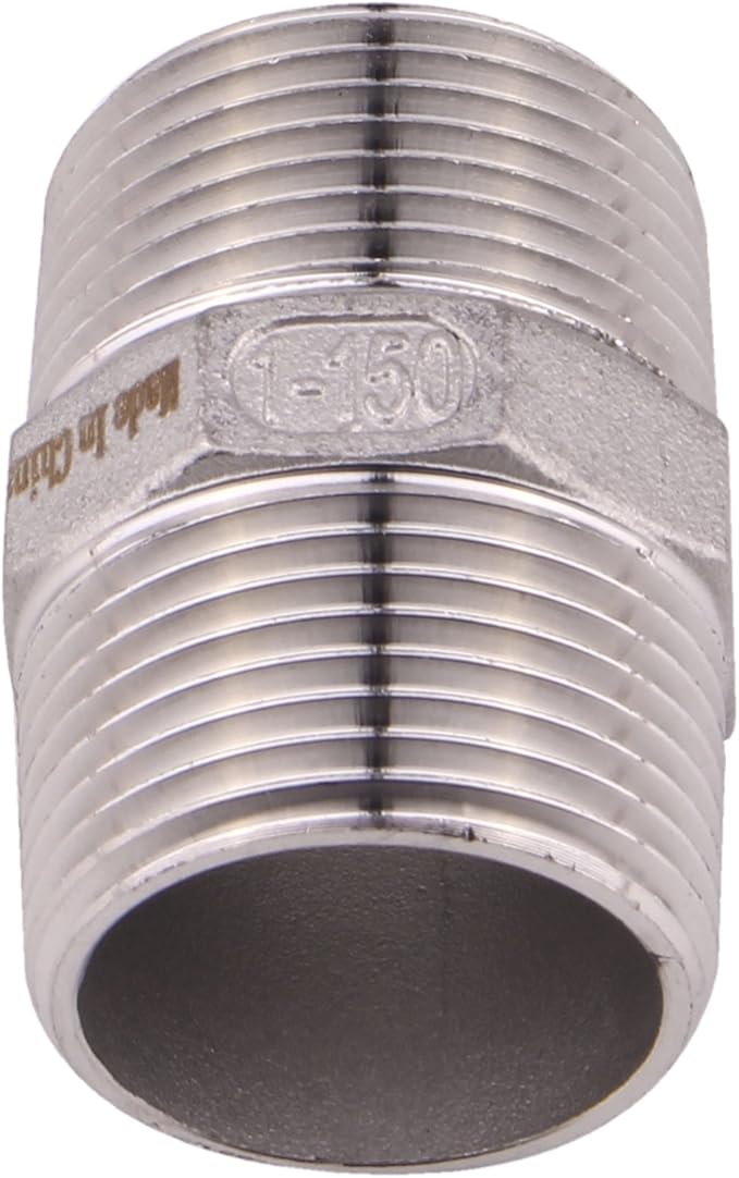 Hex Nipple 1 Inch Male NPT - DERPIPE Stainless Steel 304 Threaded Pipe Fitting for Brew Kit, Home Piping Application