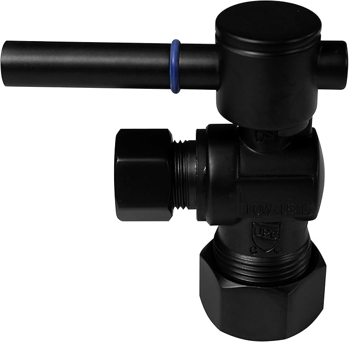 Westbrass R105BL-62 1/4-Turn Lever Handle Angle Stop Shut Off Valve, 5/8" OD x 3/8" OD, Matte Black