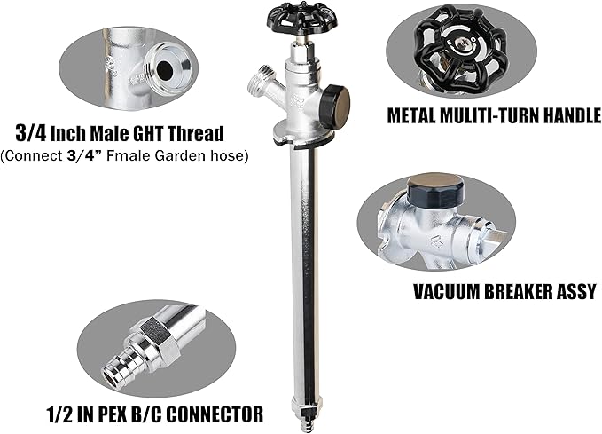 WHK 10 Inch Frost Anti-Siphon Sillcock 1/2 Inch PEX B X 3/4 Inch Hose Bibb,Frost Proof Outdoor Faucet Bib with Vacuum Breaker-Frost Free Spigot PEX Crimp Connection(Brass)