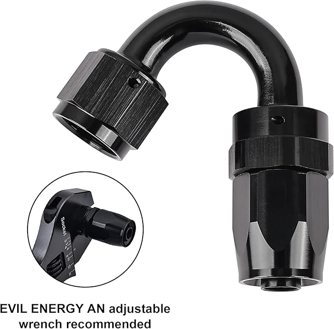 EVIL ENERGY 8AN Hose End Fitting 150 Degree Swivel for CPE Braided Fuel Hose Black