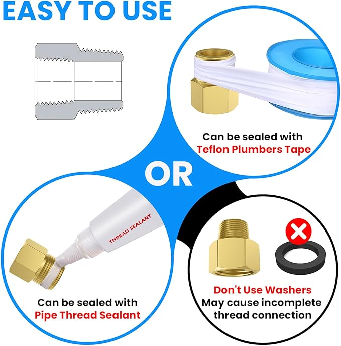 SDTC Tech 2-Pack Brass Pipe Fitting 1/4 NPT Thread Male to 1/2 NPT Thread Female Reducer Adapter, Brass Pipe Extension Connectors