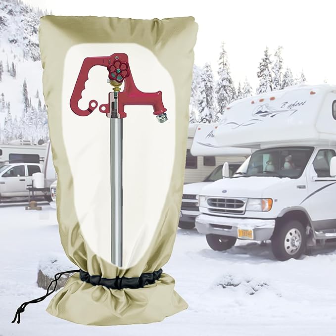 Extended Outdoor Faucet Cover for RV Park Water Hydrant Insulated, 3M Thinsulate Insulation Sprinkler Freeze Protector for Winter & Summer, 35”H x 15”W for Garden Lawn Faucets & Yard Hydrant - Sand