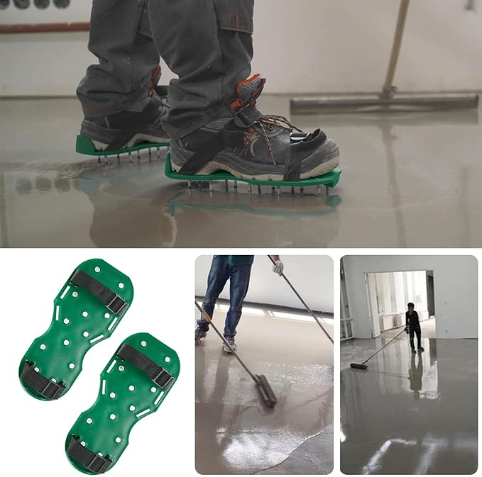 Professional Self-Levelling Cement Tool Kit - Self Leveling Tools with 22" Stainless Steel Rake, 2 Spike Roller, Spike Shoes & Gloves for Concrete/Epoxy Floor Leveling