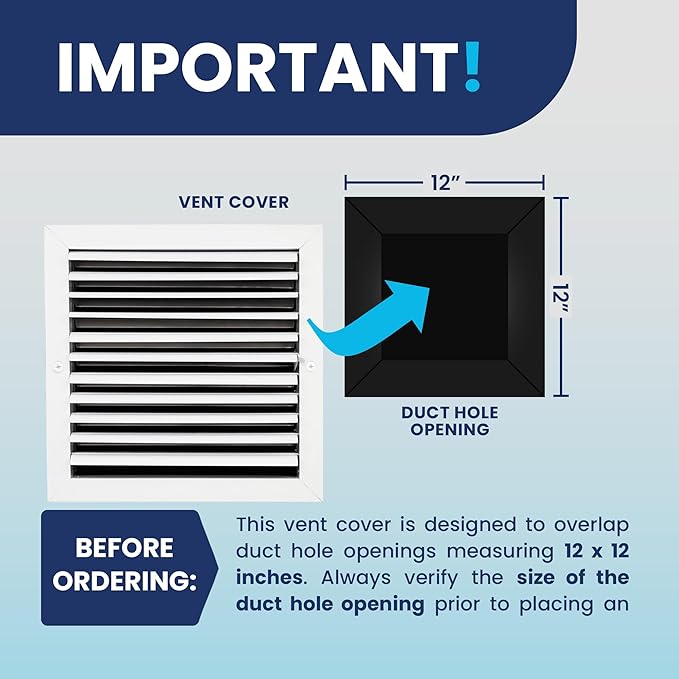 12x12 Inch (Duct Opening) Aluminum 1-Way Air Flow Vent – HVAC Vent Cover for Wall or Ceiling – Quiet HVAC Wall Register - Multi-Shutter Damper – Adjustable Curved Blade - Plastic Seal for Tight Fit