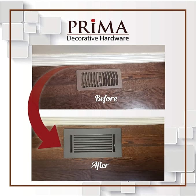 Prima Decorative Floor Register 4x10 – Cast Aluminum Heavy-Duty Air Vent Cover – Matte Black – Walkable Design with Easy-Adjust Louvers – 6x12 Faceplate, 5mm Thick – No Screw Holes