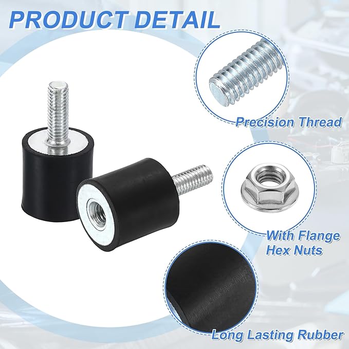 uxcell M6 Rubber Mounts, 2Pcs 20x20mm(DxH) Rubber Cylindrical Anti Vibration Isolator Shock Absorber with Lock Nut for Car Bobbin Generator Air Compressors