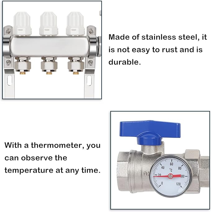GCCSJ 3 Loops PEX Manifold Radiant Floor Heating Set Stainless Steel Heated Hydronic Heating