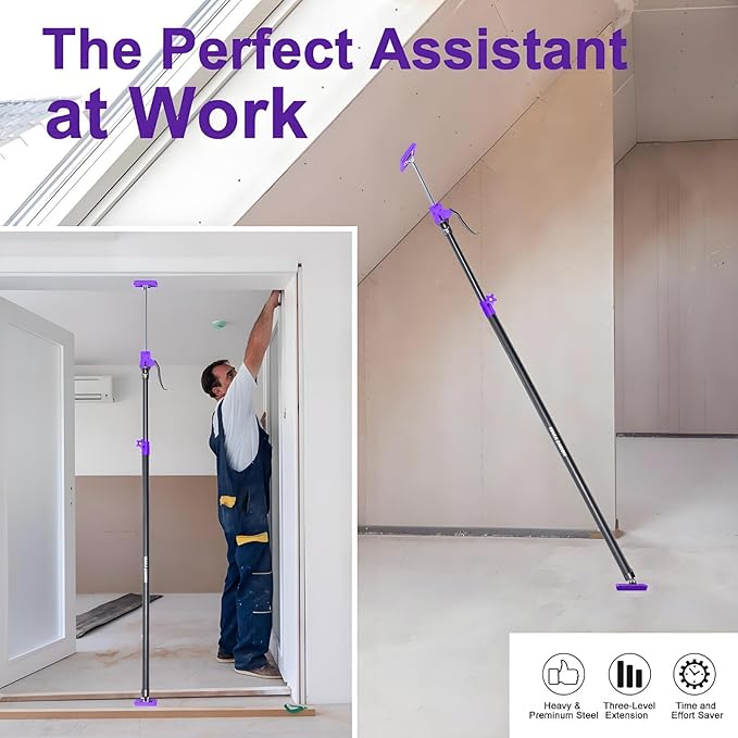 Quality Steel Adjustable Cabinet Jack Support Pole, Quick Support Rod & Cargo Bars, Drywall Jack, Zipwall Dust Barrier System, 3rd Hand Support System 154LB, Extend from 49.2-114.2 in, 1-Pack
