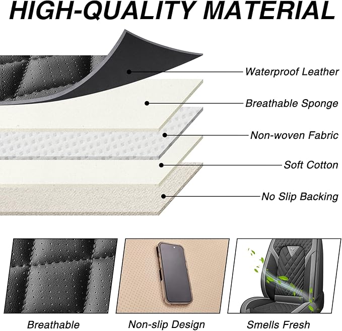 Car Seat Covers for Jaguar E-PACE 2018-2024,Breathable Nappa Leather Car Seat Protector,Full Seat Cover with Pillow Automotive Seat Cushion with Airbag Compatible(5 Seats,Gray-Black)