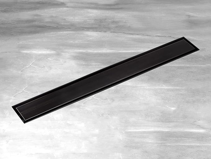 HEATGENE Linear Shower Drain 24-Inch, Stainless Steel Rectangle Shower Floor Drain with 2-in-1 Flat & Tile Insert Cover, Shower Drain with Leveling Feet & Hair Strainer, Matte Black