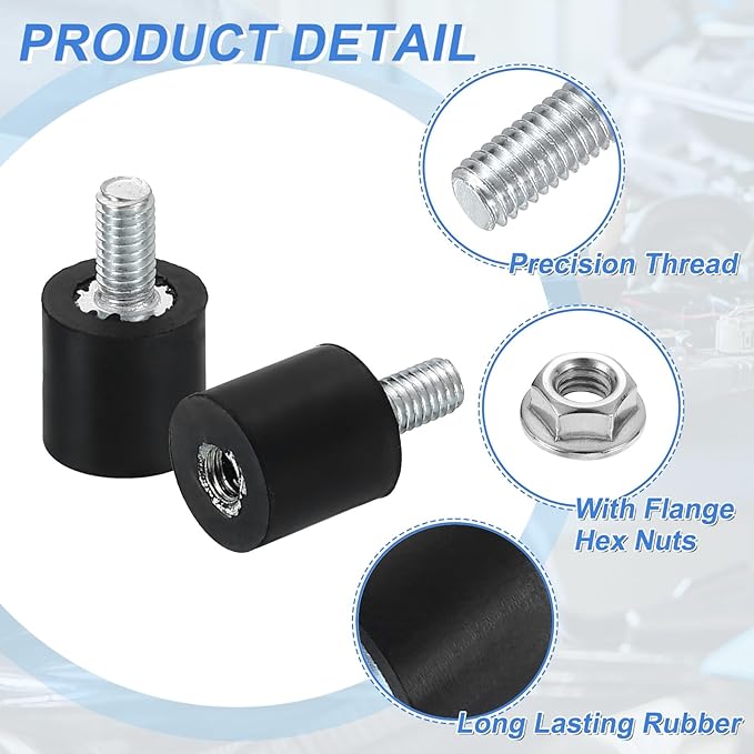uxcell M3 Rubber Mounts, 2Pcs 8x8mm(DxH) Rubber Cylindrical Anti Vibration Isolator Shock Absorber with Lock Nuts for Car Bobbin Generator Air Compressors